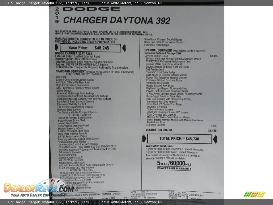 2019 Dodge Charger Daytona 392 Window Sticker Photo #35