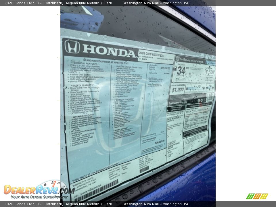 2020 Honda Civic EX-L Hatchback Window Sticker Photo #15