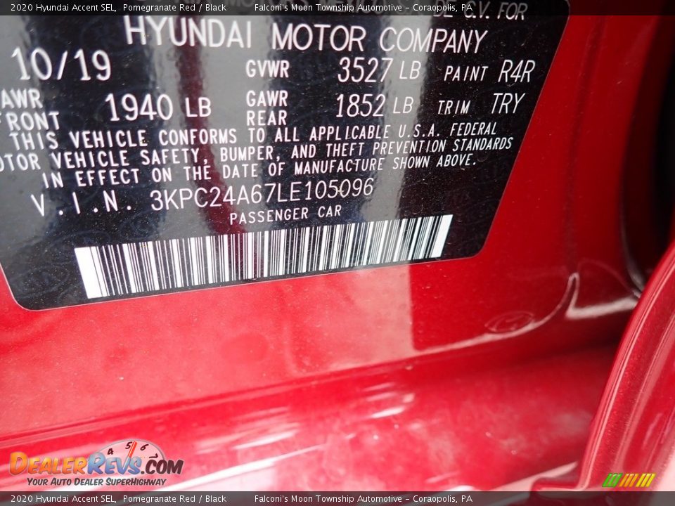 2020 Hyundai Accent SEL Pomegranate Red / Black Photo #13