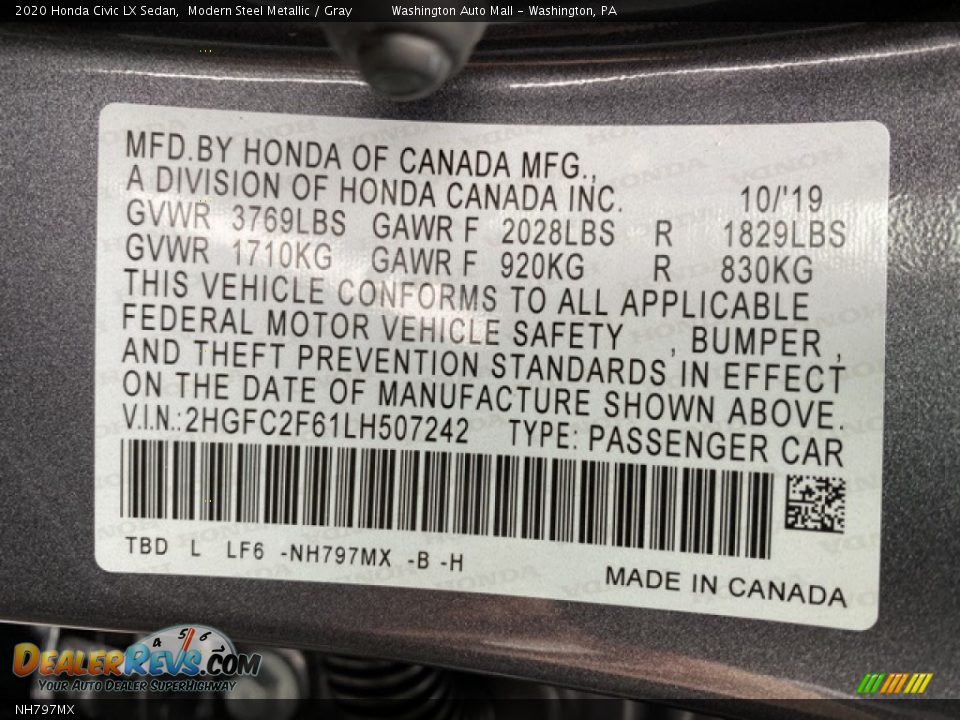 Honda Color Code NH797MX Modern Steel Metallic