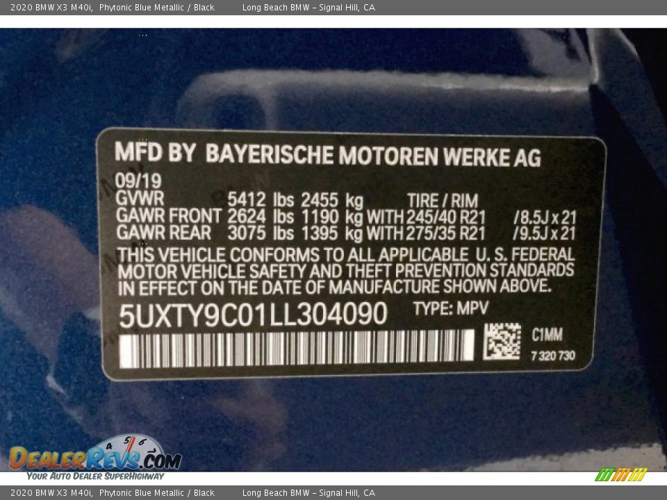 2020 BMW X3 M40i Phytonic Blue Metallic / Black Photo #19