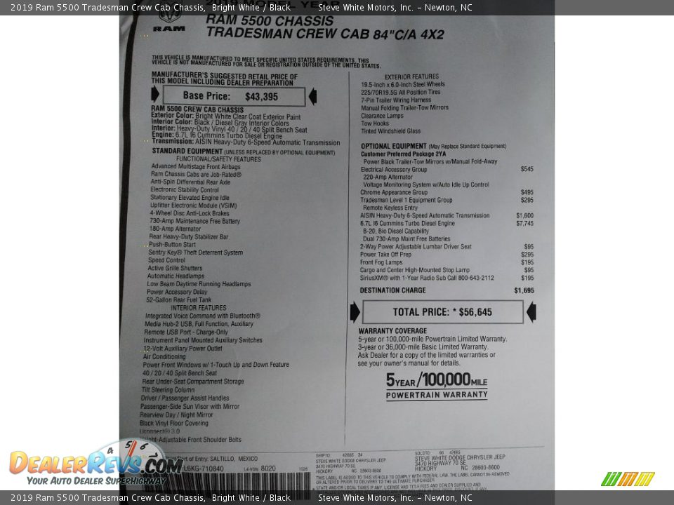 2019 Ram 5500 Tradesman Crew Cab Chassis Bright White / Black Photo #25