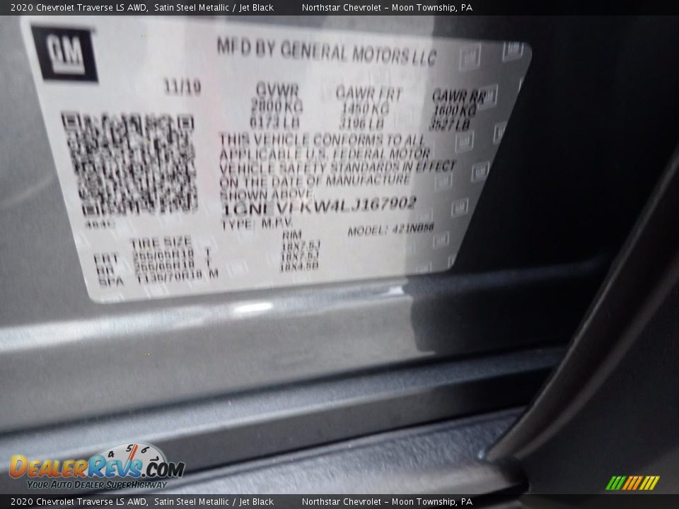2020 Chevrolet Traverse LS AWD Satin Steel Metallic / Jet Black Photo #15
