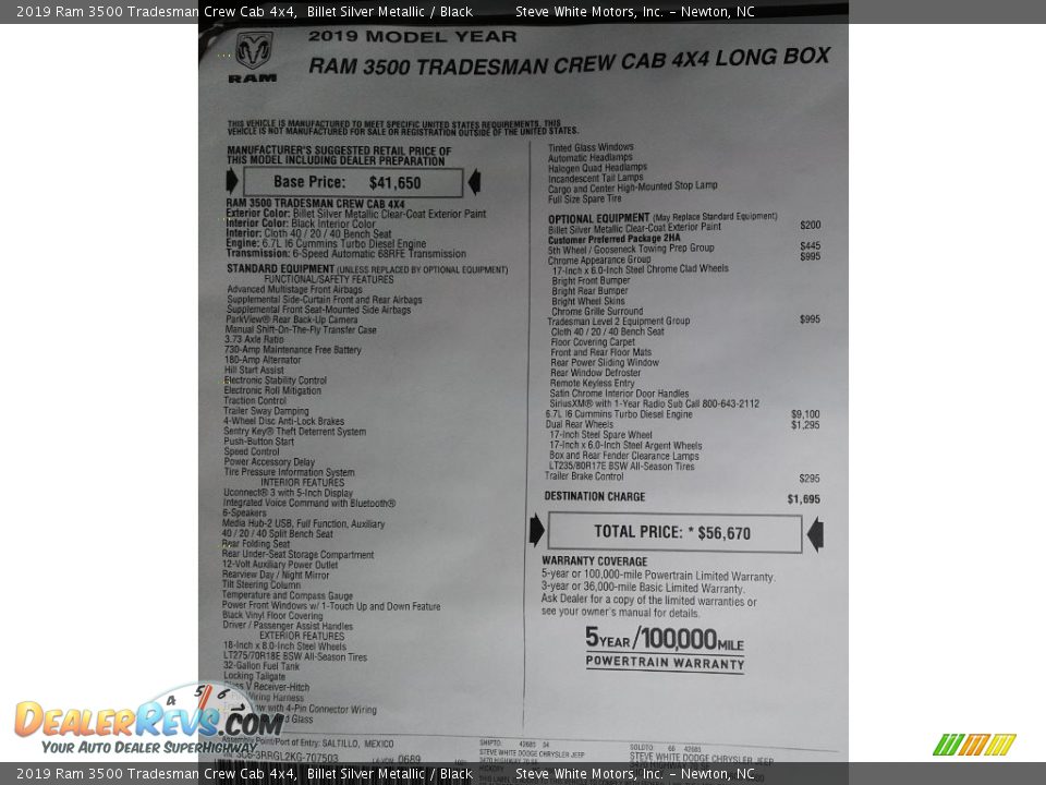 2019 Ram 3500 Tradesman Crew Cab 4x4 Window Sticker Photo #29