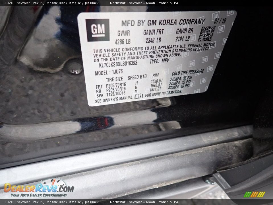 2020 Chevrolet Trax LS Mosaic Black Metallic / Jet Black Photo #15