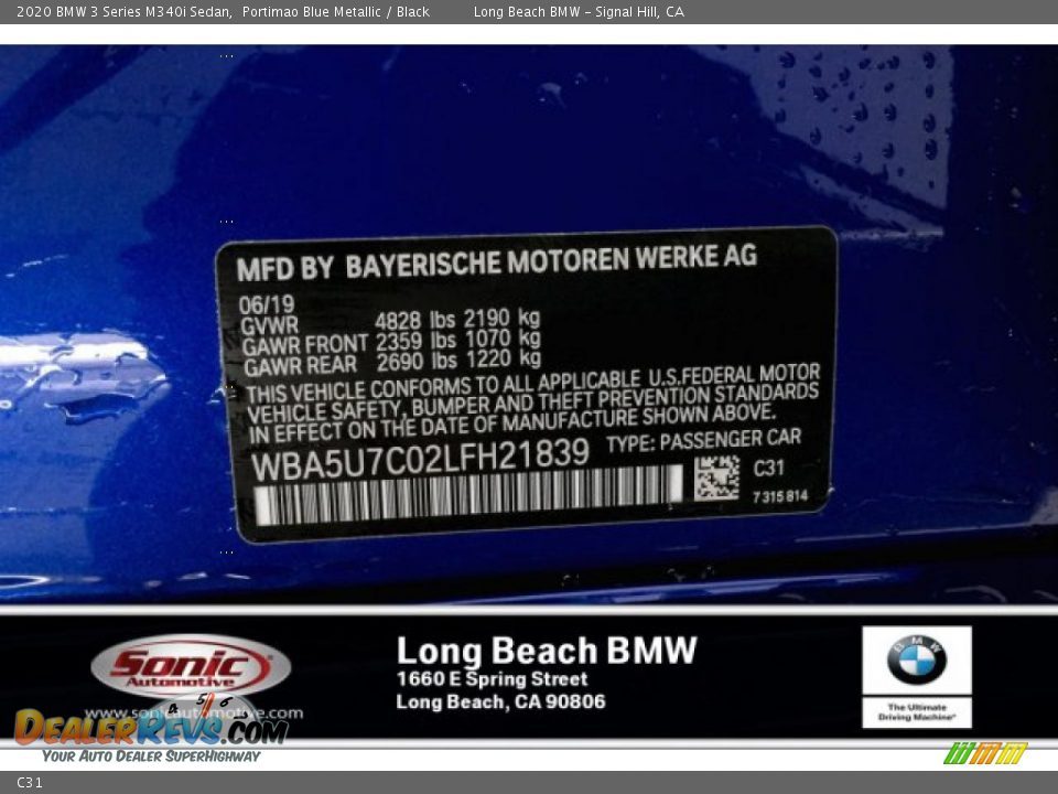 BMW Color Code C31 Portimao Blue Metallic