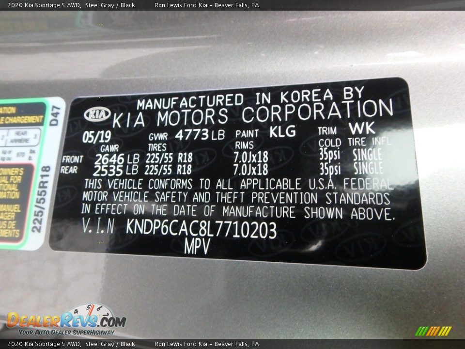 2020 Kia Sportage S AWD Steel Gray / Black Photo #11