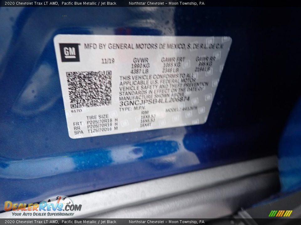 2020 Chevrolet Trax LT AWD Pacific Blue Metallic / Jet Black Photo #16