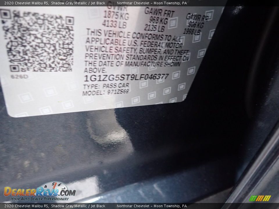 2020 Chevrolet Malibu RS Shadow Gray Metallic / Jet Black Photo #16