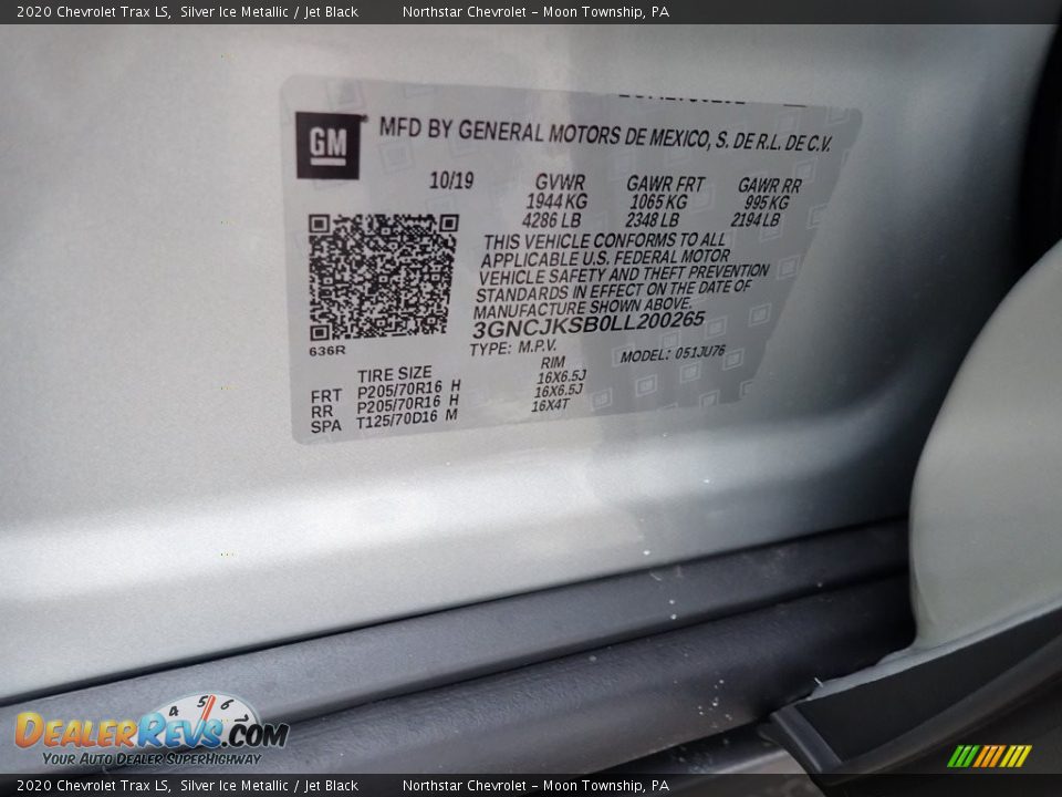 2020 Chevrolet Trax LS Silver Ice Metallic / Jet Black Photo #15