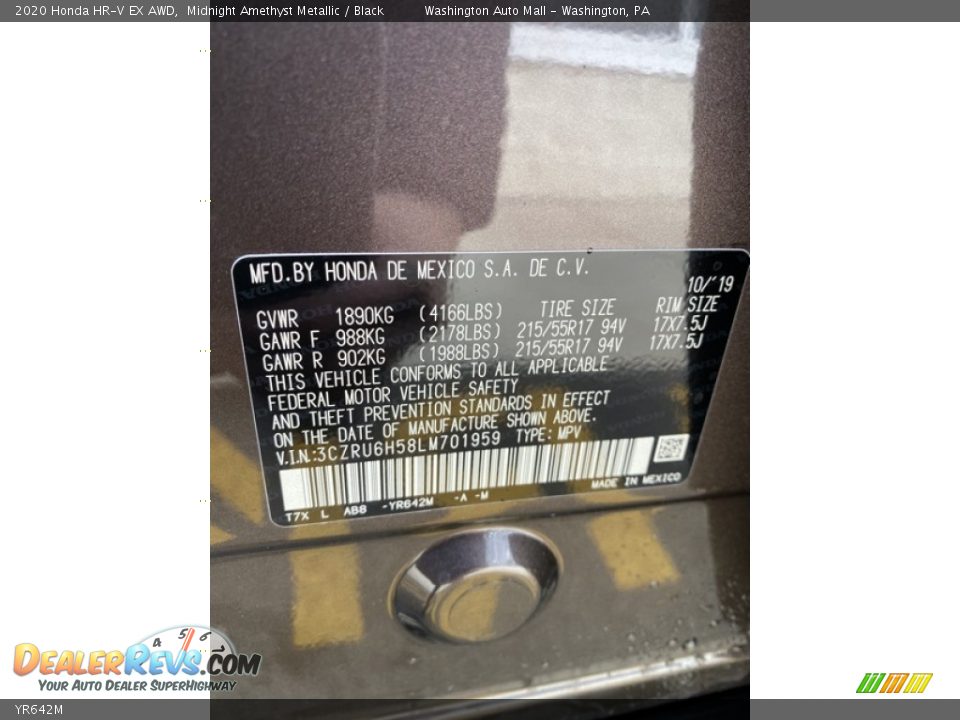 Honda Color Code YR642M Midnight Amethyst Metallic