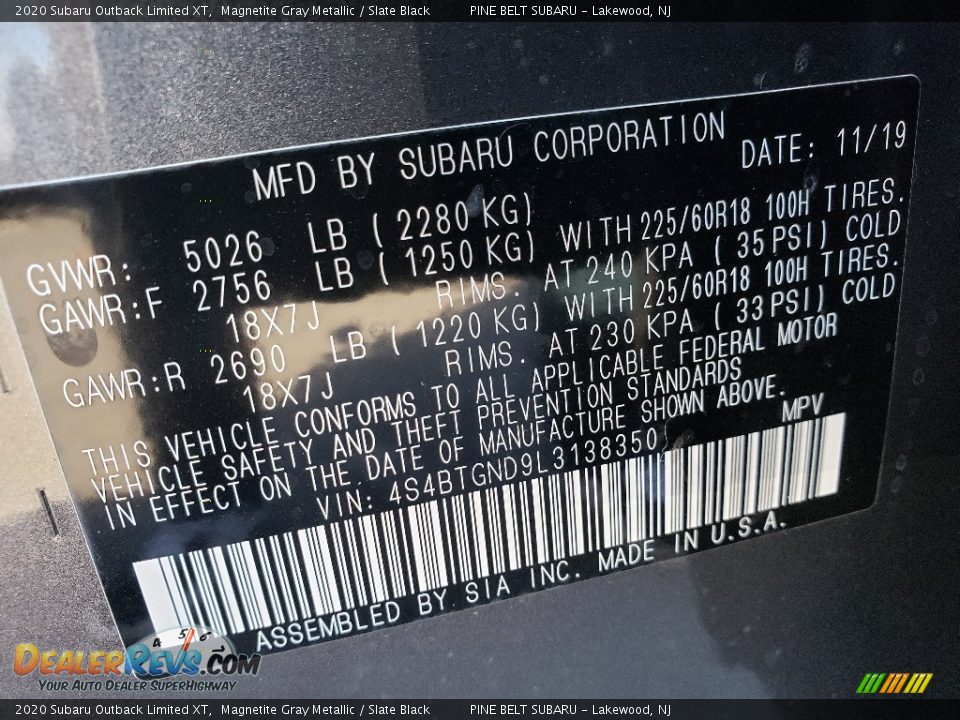 2020 Subaru Outback Limited XT Magnetite Gray Metallic / Slate Black Photo #9