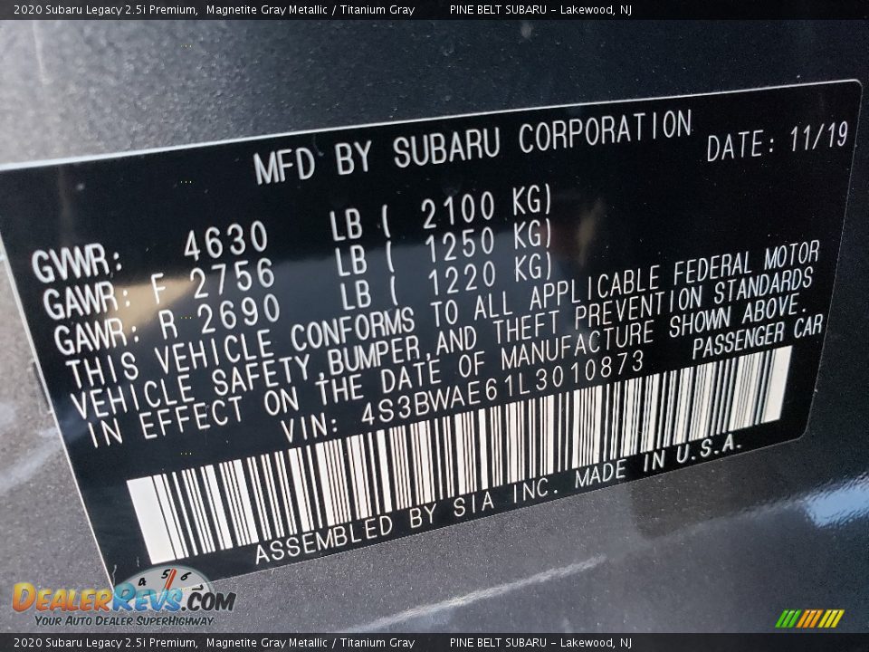 2020 Subaru Legacy 2.5i Premium Magnetite Gray Metallic / Titanium Gray Photo #9