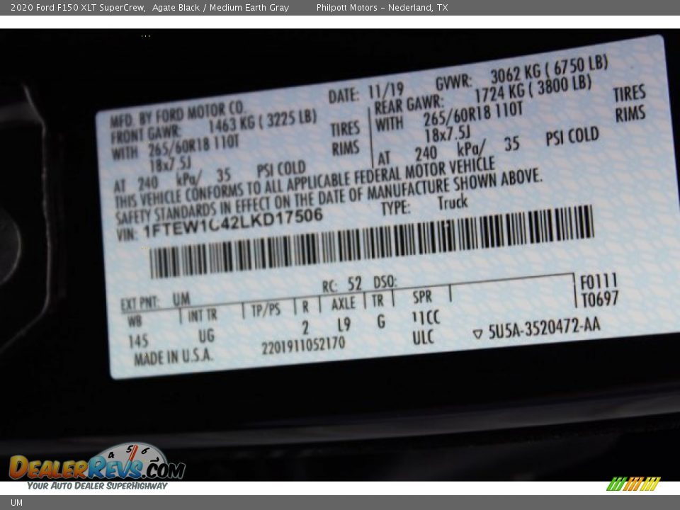 Ford Color Code UM Agate Black