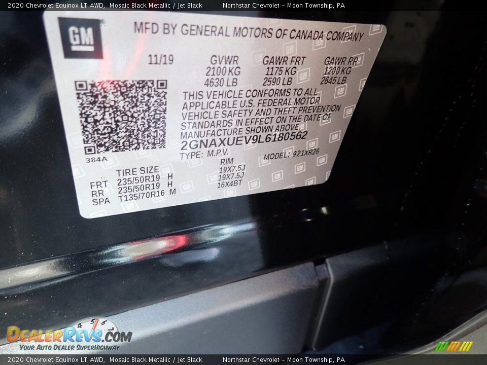 2020 Chevrolet Equinox LT AWD Mosaic Black Metallic / Jet Black Photo #15