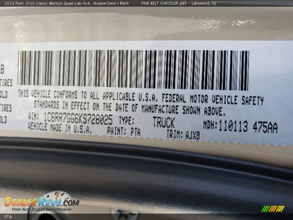 Ram Color Code PTA Mojave Sand