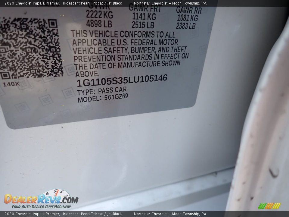 2020 Chevrolet Impala Premier Iridescent Pearl Tricoat / Jet Black Photo #16