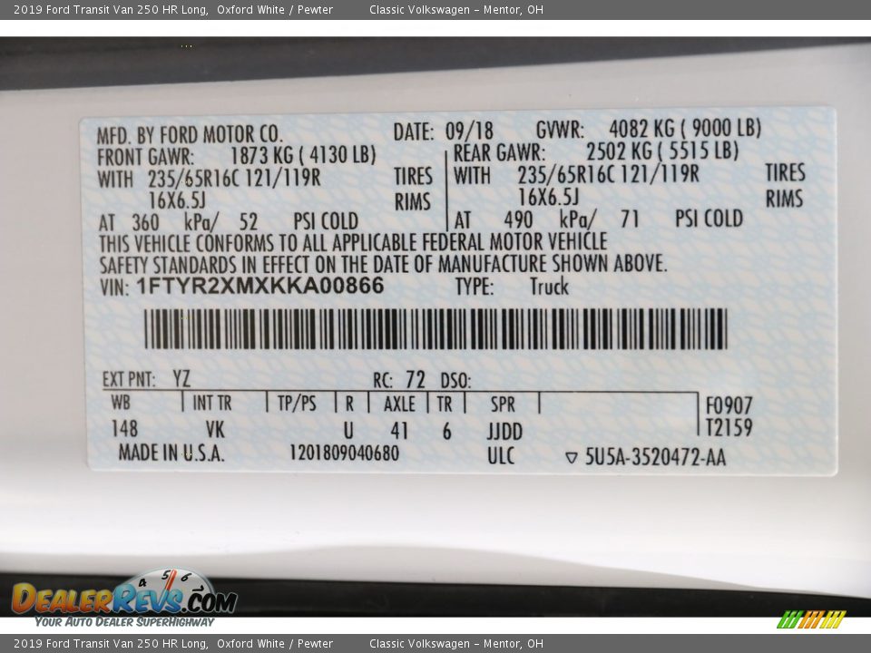 2019 Ford Transit Van 250 HR Long Oxford White / Pewter Photo #17
