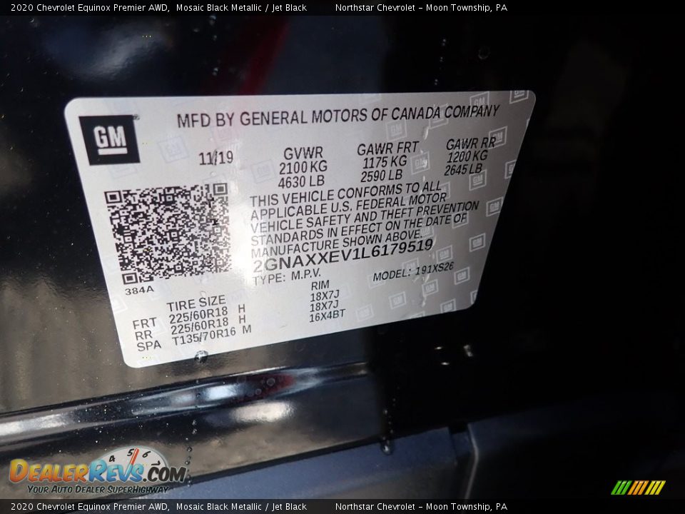 2020 Chevrolet Equinox Premier AWD Mosaic Black Metallic / Jet Black Photo #15