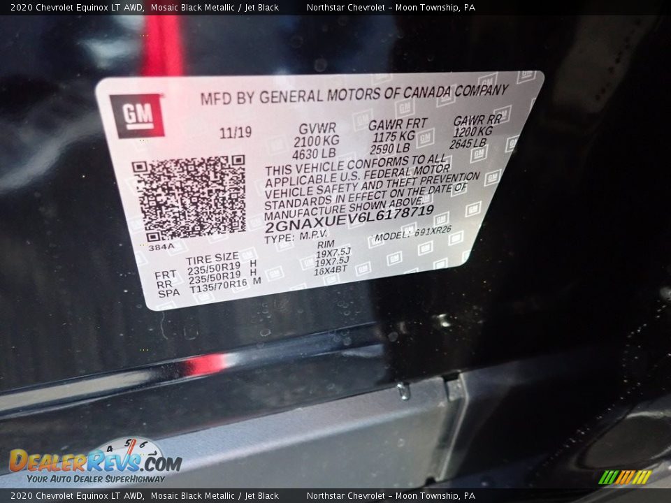 2020 Chevrolet Equinox LT AWD Mosaic Black Metallic / Jet Black Photo #16