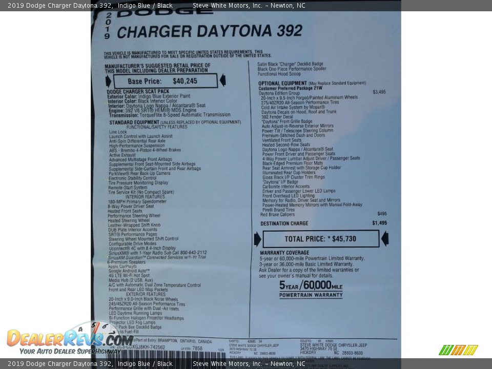 2019 Dodge Charger Daytona 392 Indigo Blue / Black Photo #36