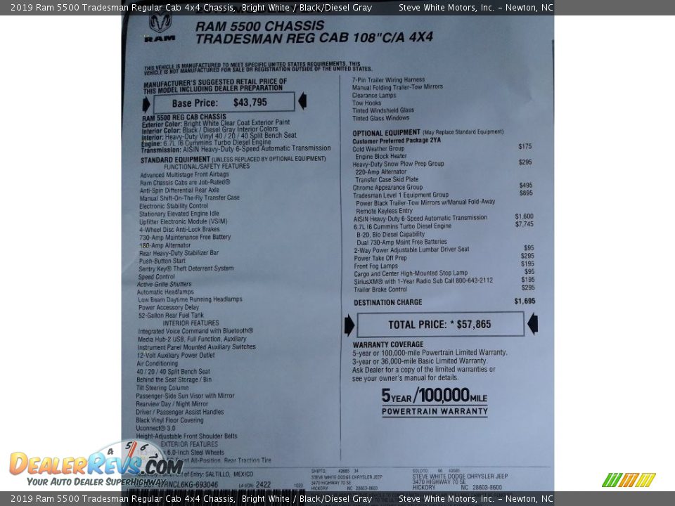 2019 Ram 5500 Tradesman Regular Cab 4x4 Chassis Bright White / Black/Diesel Gray Photo #26