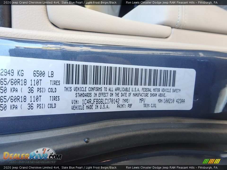 2020 Jeep Grand Cherokee Limited 4x4 Slate Blue Pearl / Light Frost Beige/Black Photo #15