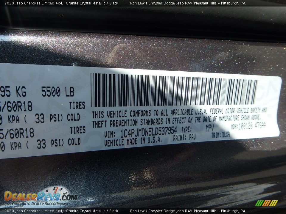 2020 Jeep Cherokee Limited 4x4 Granite Crystal Metallic / Black Photo #15