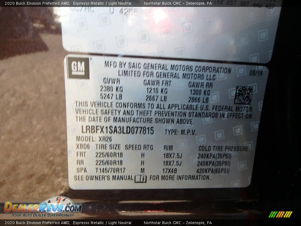 2020 Buick Envision Preferred AWD Espresso Metallic / Light Neutral Photo #12