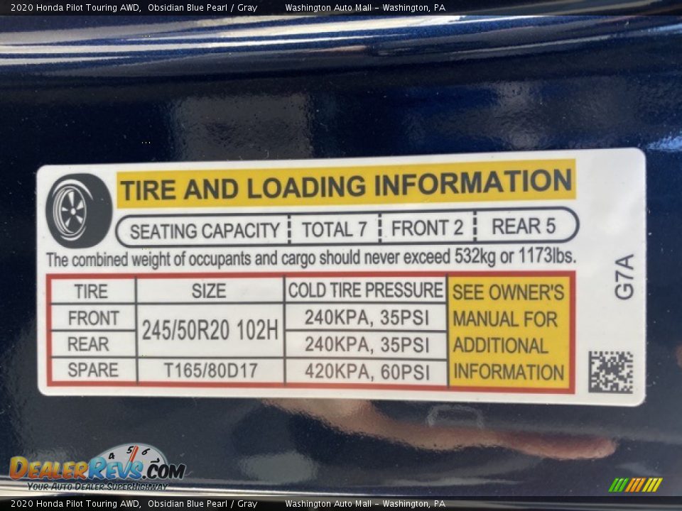 2020 Honda Pilot Touring AWD Obsidian Blue Pearl / Gray Photo #8