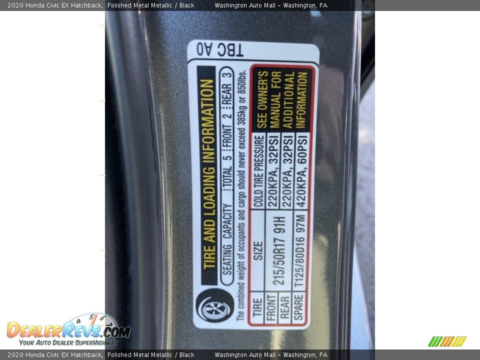 2020 Honda Civic EX Hatchback Polished Metal Metallic / Black Photo #8