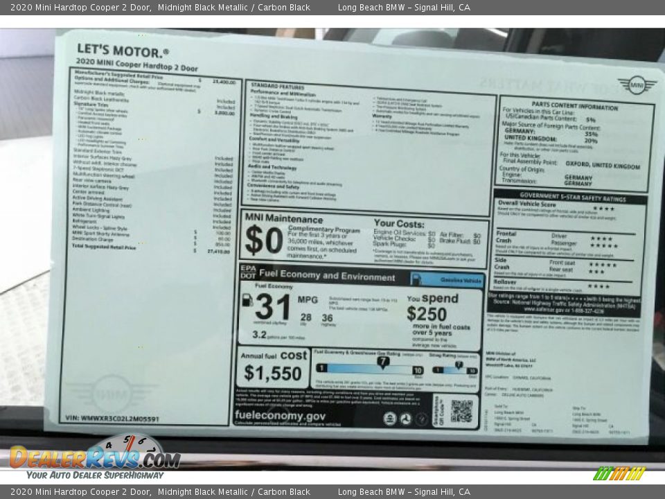 2020 Mini Hardtop Cooper 2 Door Midnight Black Metallic / Carbon Black Photo #9