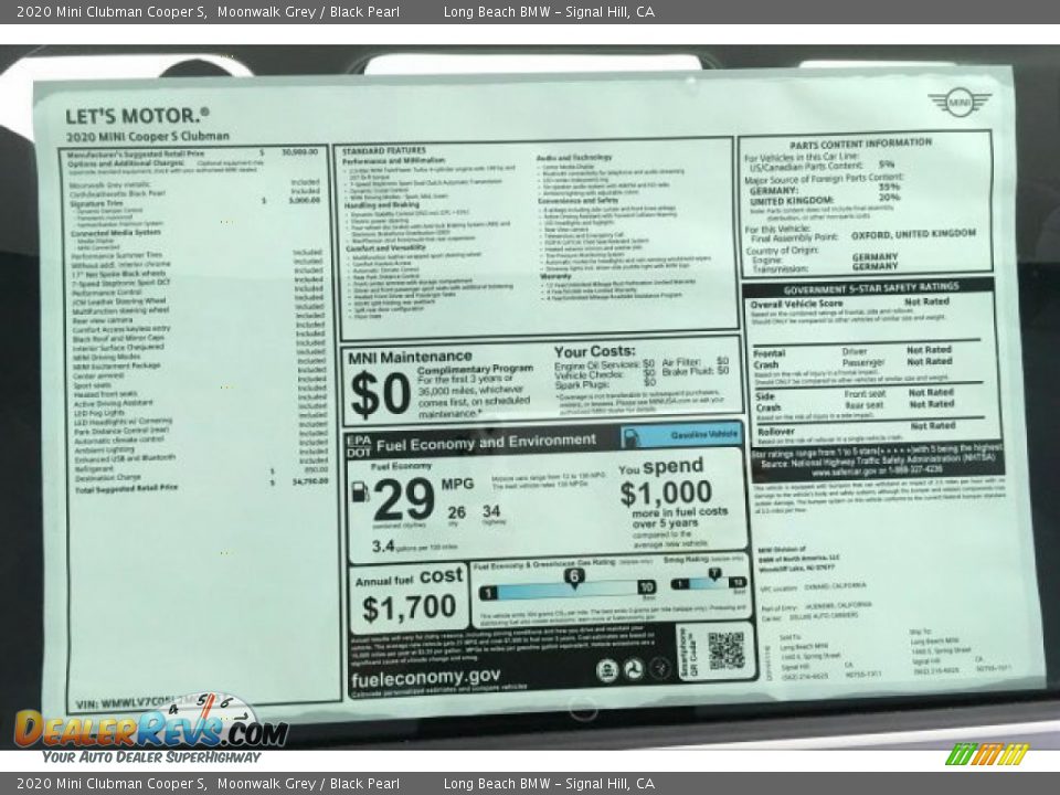 2020 Mini Clubman Cooper S Moonwalk Grey / Black Pearl Photo #10