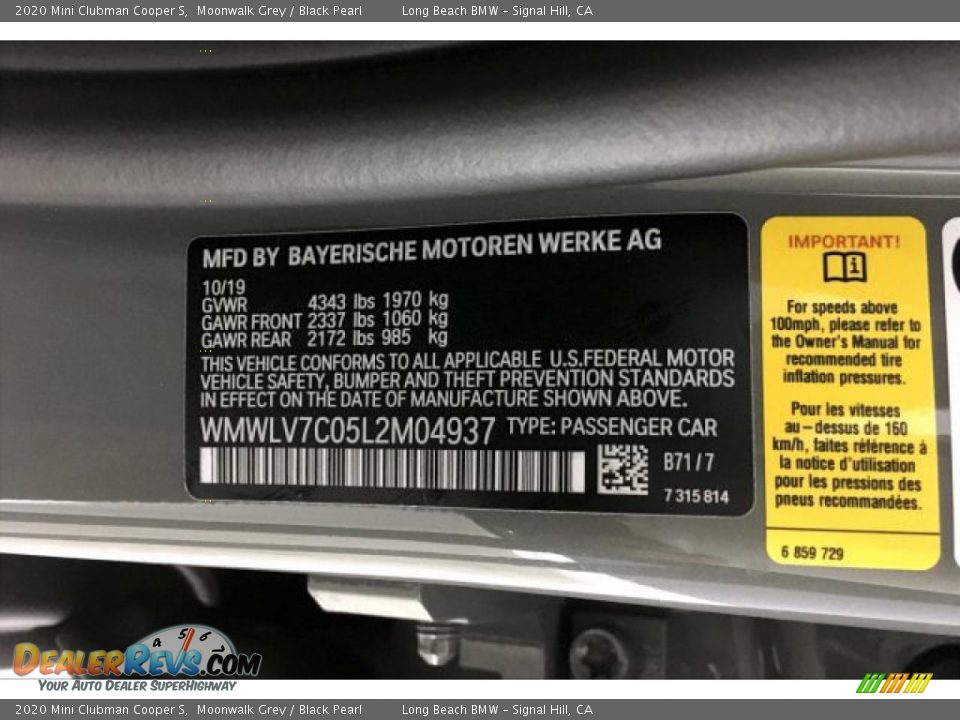 2020 Mini Clubman Cooper S Moonwalk Grey / Black Pearl Photo #11