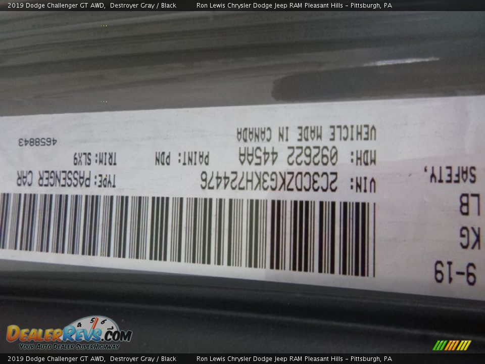 2019 Dodge Challenger GT AWD Destroyer Gray / Black Photo #17