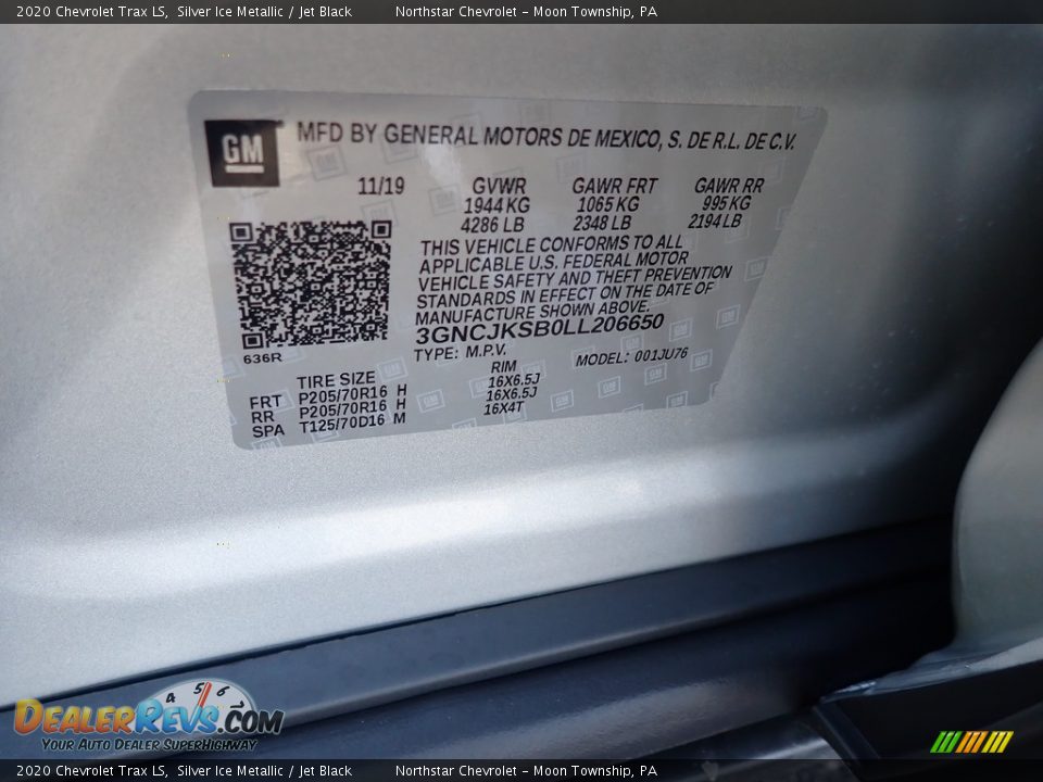 2020 Chevrolet Trax LS Silver Ice Metallic / Jet Black Photo #16