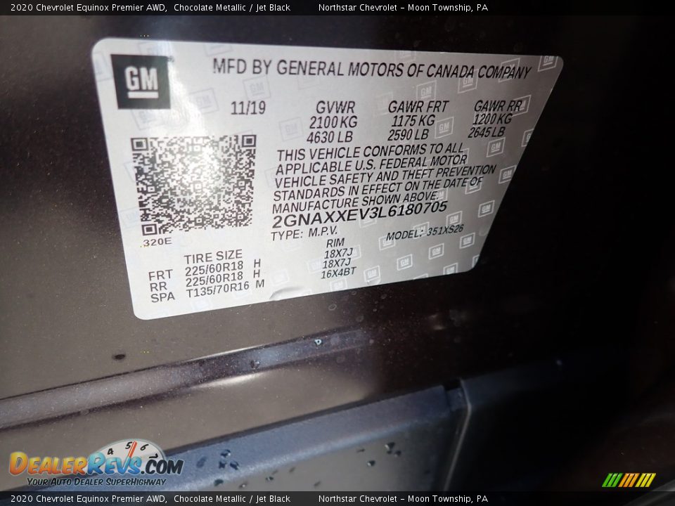 2020 Chevrolet Equinox Premier AWD Chocolate Metallic / Jet Black Photo #15