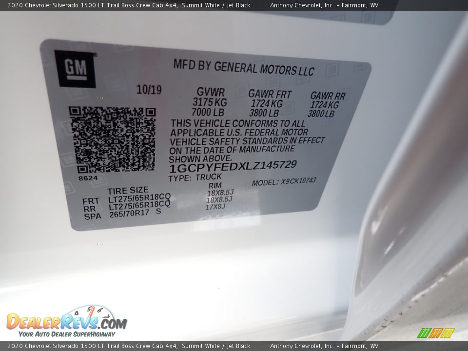 2020 Chevrolet Silverado 1500 LT Trail Boss Crew Cab 4x4 Summit White / Jet Black Photo #14