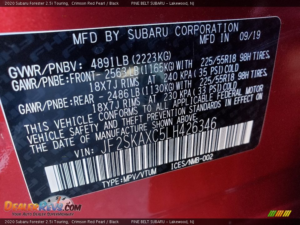 2020 Subaru Forester 2.5i Touring Crimson Red Pearl / Black Photo #9