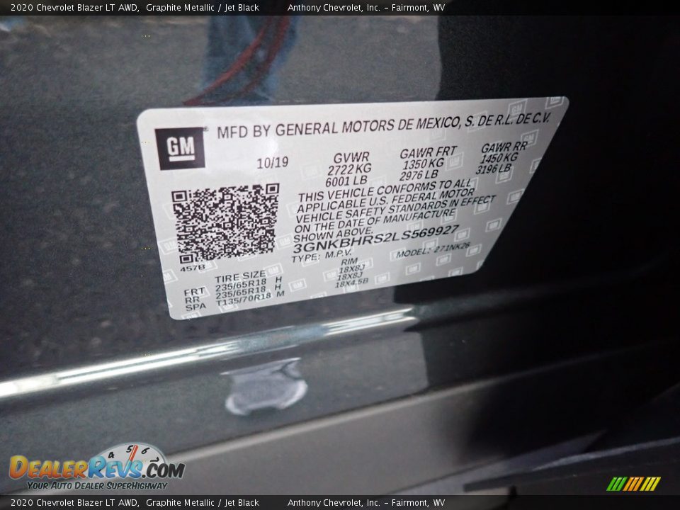 2020 Chevrolet Blazer LT AWD Graphite Metallic / Jet Black Photo #15