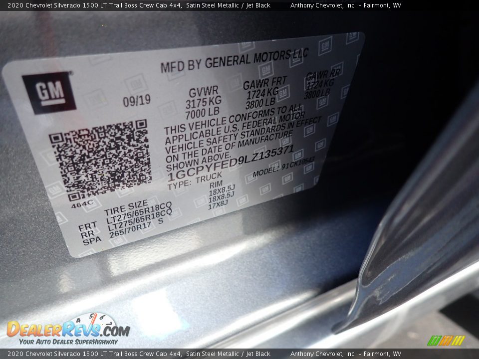 2020 Chevrolet Silverado 1500 LT Trail Boss Crew Cab 4x4 Satin Steel Metallic / Jet Black Photo #13