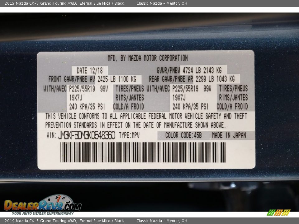 2019 Mazda CX-5 Grand Touring AWD Eternal Blue Mica / Black Photo #21