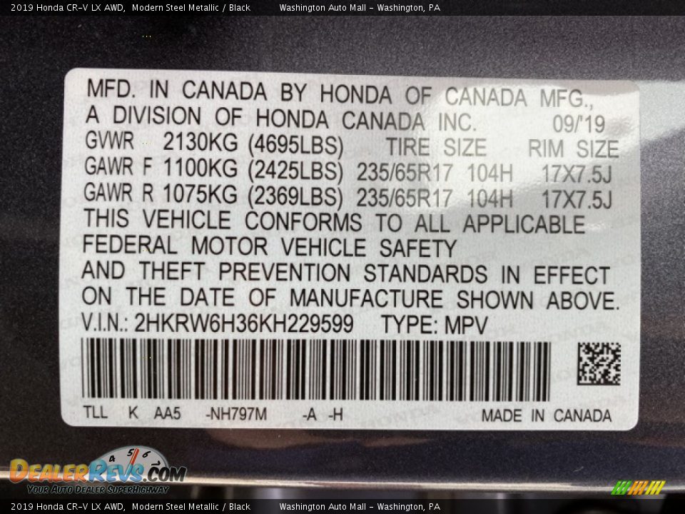 2019 Honda CR-V LX AWD Modern Steel Metallic / Black Photo #9