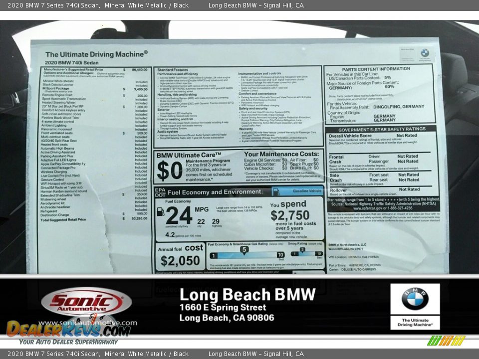 2020 BMW 7 Series 740i Sedan Mineral White Metallic / Black Photo #10