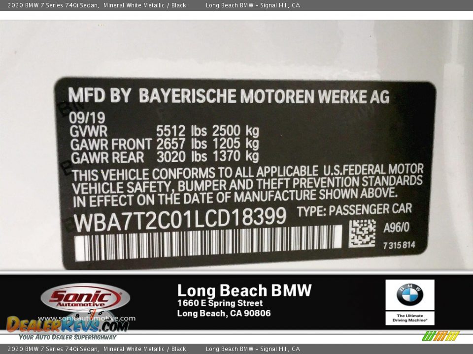 2020 BMW 7 Series 740i Sedan Mineral White Metallic / Black Photo #11