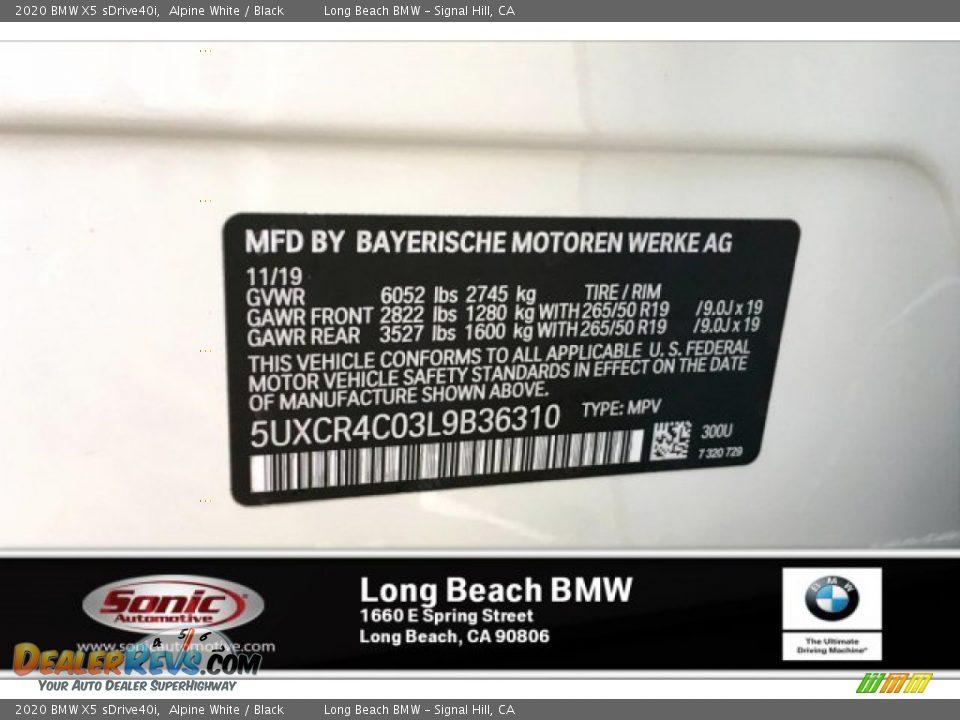 2020 BMW X5 sDrive40i Alpine White / Black Photo #11