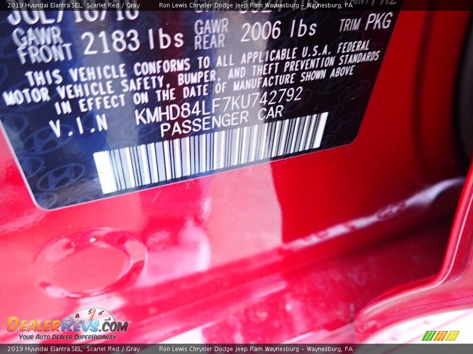 2019 Hyundai Elantra SEL Scarlet Red / Gray Photo #12