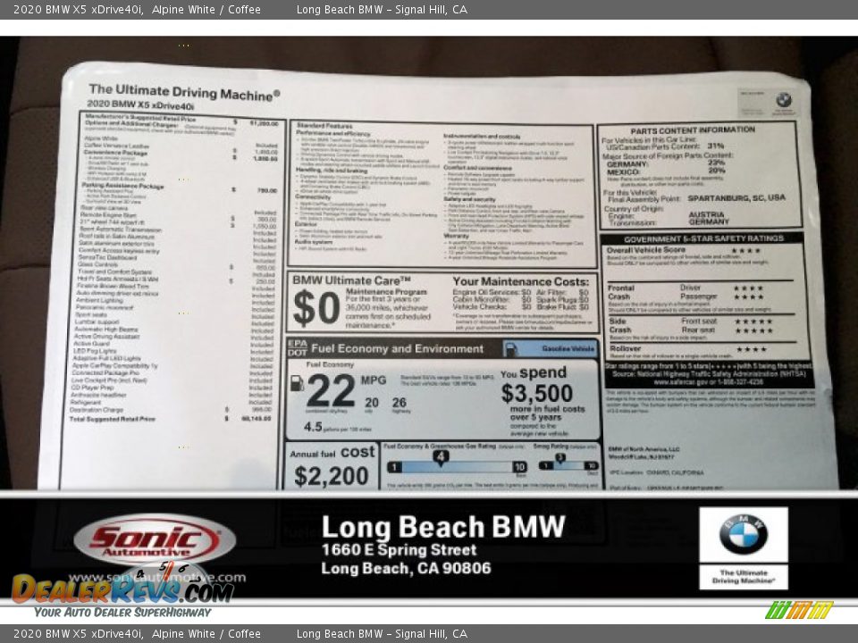 2020 BMW X5 xDrive40i Alpine White / Coffee Photo #10