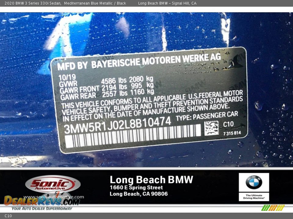 BMW Color Code C10 Mediterranean Blue Metallic