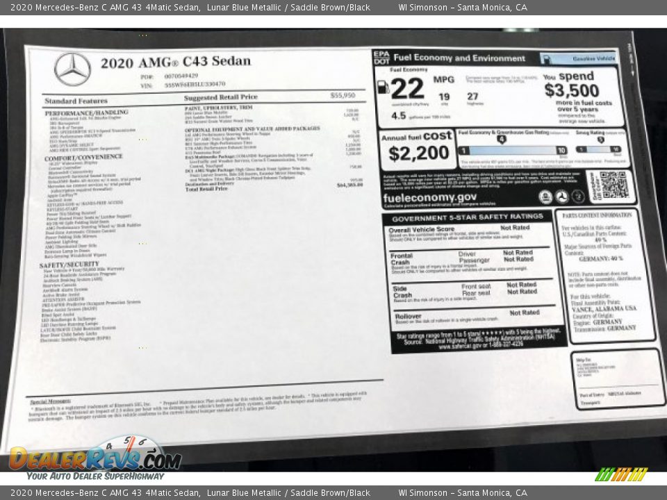 2020 Mercedes-Benz C AMG 43 4Matic Sedan Window Sticker Photo #11